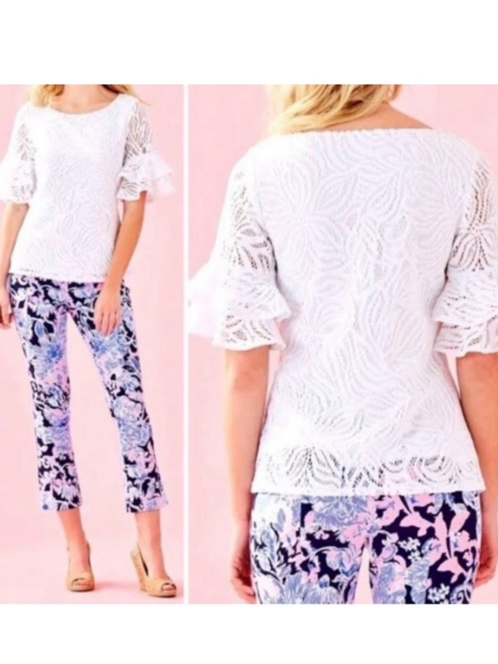 LILLY PULITZER, Lula Lace Top Resort White, Size Large, EUC